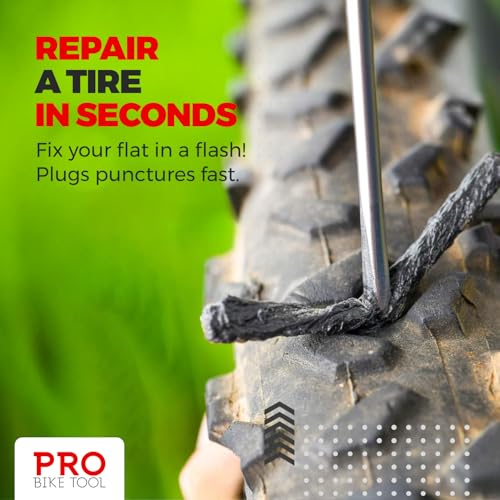 PRO Bike Tool Tubeless Bike Tyre Repair Kit – for MTB and Road Bicycle Tyres – Fix a Puncture or Flat, Fast – Tackle Set Includes Storage Canister, Plugger Tool and Plugs - color: Black