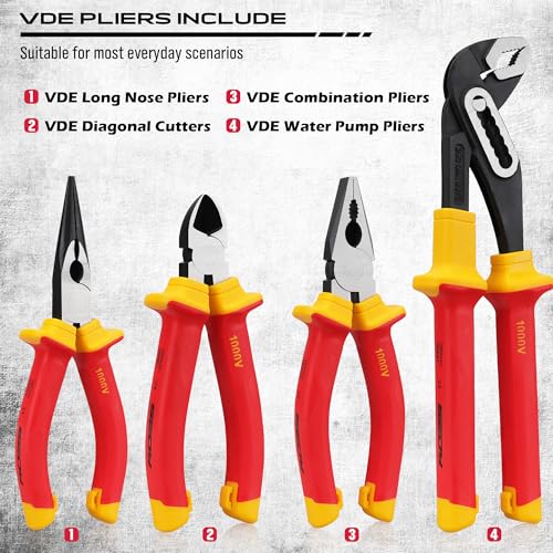 Insulated Screwdriver & Pliers Set: 14-Piece VDE Insulated Set 1000V Insulated Electrician Tool Set with Magnetic Phillips, Slotted Screwdrivers and Insulated Pliers - color: 14 Pcs Vde All-in-one + Pliers