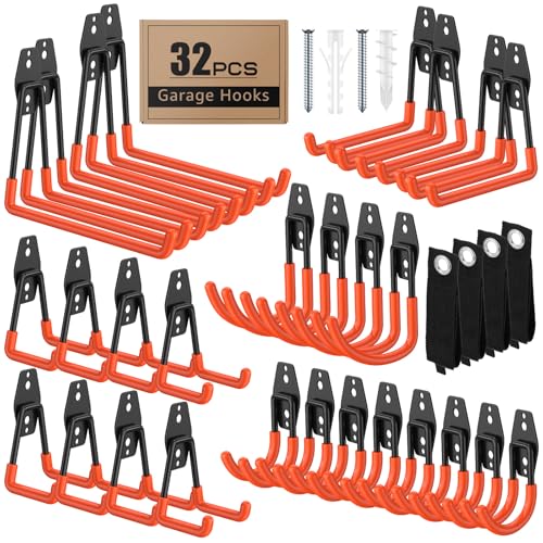 32-Pack Heavy Duty Wall Mount Garage Hooks - color: 32 Pack Orange