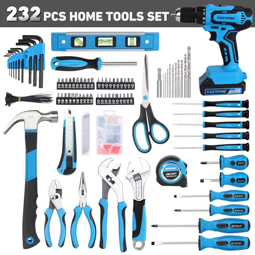 FASTPRO Home Tool Set with Drill, Household Repairing Tool Kit, Blue - color: Blue