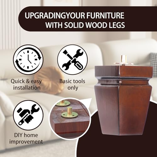 Wood Legs for Furniture 5 inch Heavy Duty Sofa Legs Square Brown Bed Legs Pack of 4, Mid Century Chair Feet, Sofa Replacement Parts, Dresser Leg Sideboard Recliner Couch Riser - color: Brown, size: 5"H*3.15"W