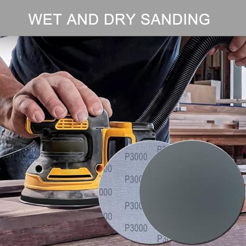 6 Inch 50 Pcs Wet Dry Hook and Loop Sanding Discs, No Hole, 3000 Grit - style: Grit 3000