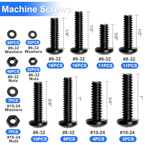 237PCS Machine Screws Nuts and Bolts Assortment Kit, 304 Stainless Steel Bolts 8 Sizes #6-32#8-32#10-24 Phillips Pan Head Hardware Screws Assortment Kit, Assorted Bolts, Nuts and Washers Kit - size: 237PCS