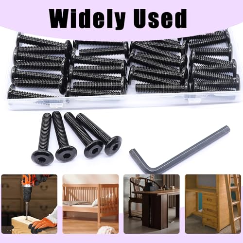 Taiss 20pcs M6 x 50mm Flat Head Socket Head Screw Furniture Bolts,Furniture Screws Stainless Steel 18-8(304),M6 Bolts Black Zinc Plated Fully Threaded,Countersunk Connector M6 Screws with Hex Spanner - size: 20PCS M6x50mm