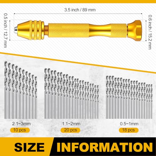 Zhehao 59 Pcs Hand Drill Bits Set Micro Drill Bit Set for Crafts, Gold - color: Gold