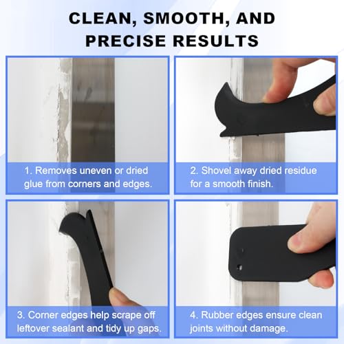 Silicone Caulking Tool Kit, 3 in 1 Caulk Remover, Grout Removal Scraper and Sealant Finishing Tool, Glass Glue Angle Scraper for Floor Window Sink Joints Bathroom Kitchen (Black)