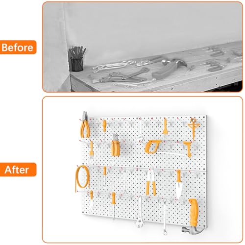 TORACK Metal Pegboard Panels and Hooks, Tool Organizer Peg Board, White - color: Cream White