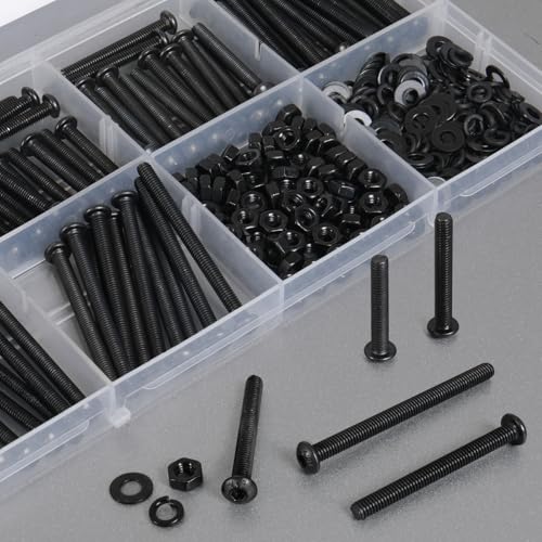 VGBUY 340Pcs M4 Screw Kit, Black M4 Screws Bolts, 25/30/35/40/45/50mm Metric Button Head Cap Screw Assortment Kit with Washer Nuts,10.9 Grade - size: M4x25/30/35/40/45/50mm, style: Button Head