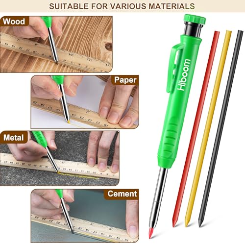 Hiboom 2 Pack Carpenter Pencils with Pencil Cap and 18 Refills, Green - color: Green