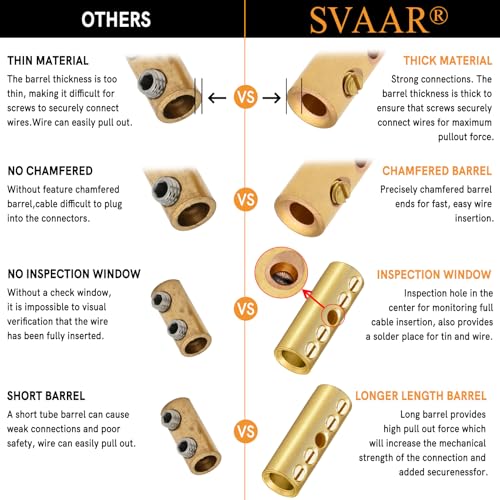 2 Gauge Wire Butt Connectors 6 PCS Brass Mechanical Butt Splice Connectors Kit 2 AWG Mechanical Repair Splice Kit Splice Screw Sleeves 6 PCS Mechanical Splices & 3:1 Heat Shrink Tubes - color: Bare Brass