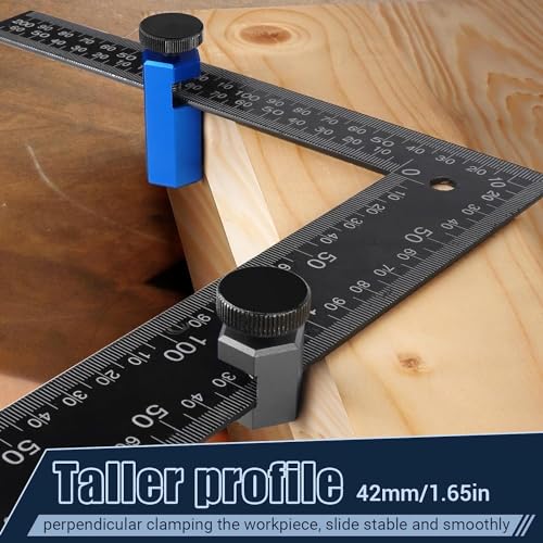2Pack Tall Stair Gauges for Framing Square with Holder and Carabiner Stair guages Knobs Tool for Circular Saw Metal Stair Stringer Layout Tool for Carpentry Squares Stair and Rafter Gauge Clamps - style: 2 Packs Blue