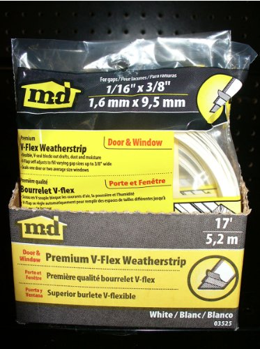 M-D Building Products 3525 M-D 0 V-Flex Weather-Strip with Adhesive Back, 17 Ft L X 7/8 in W, Polypropylene, 2 Pack, White - size: 1 Count (Pack of 2)