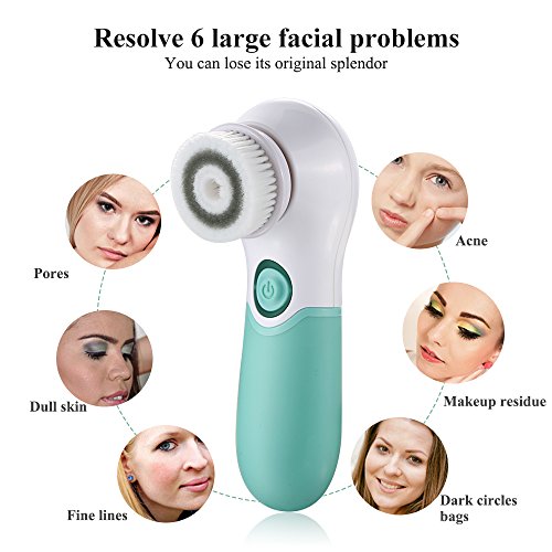 Facial Cleansing Brush Electric Facial Exfoliating Massage Brush with 3 Cleanser Heads and 2 Speeds Adjustable for Deep Cleaning, Removing Blackhead, Face Massaging - color: Green