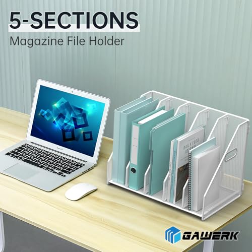MINDEPOT Desk File Organizer Folder Holder with 5 Vertical for Office White - color: White