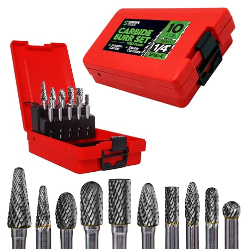 Carbide Burr Set 1/4" Shank 10-Pc Double Cut Die Grinder Bits Metal | Milling, carving and deburring hard wood and metal