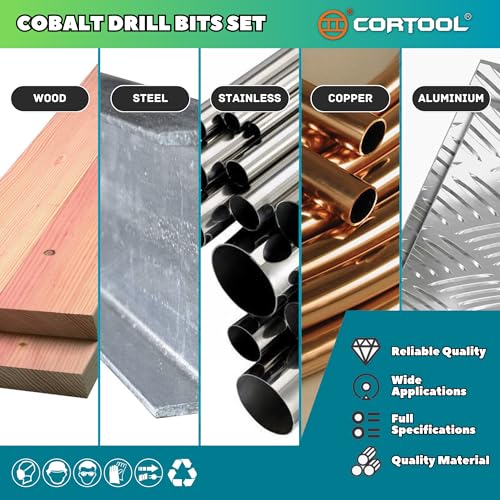 1/4 inch Cobalt Drill Bits (12Pcs), M35 HSS Metal Jobber Length Twist Drill Bit Set for Hard Metal, Stainless Steel, Iron, Copper, Aluminium, Brass, Plastic & Wood - style: 1/4 Inch