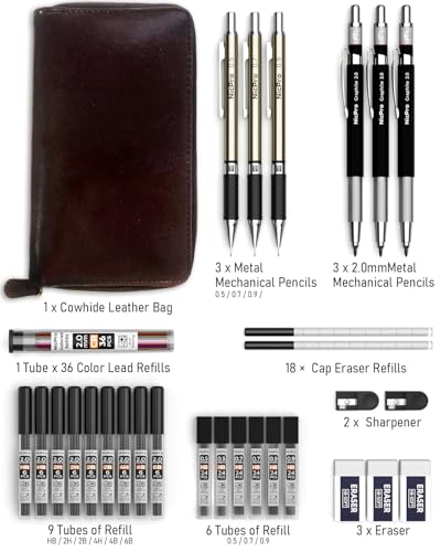 Nicpro 30PCS Art Mechanical Pencil Set in Leather Case - color: Black