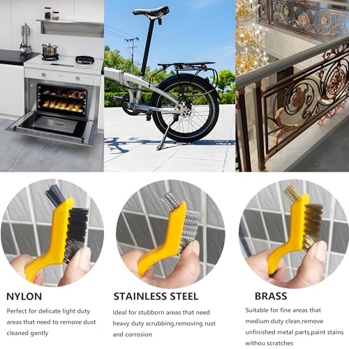 Wire Brushes 3Pcs, Nylon/Brass/Stainless Steel Bristles with 7in Handle - color: 3 PCS YELLOW