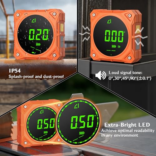 Rechargeable 4-Side Magnetic Digital Angle Finder, 4×90° & 2×180° Electronic Inclinometer Protractor Level Gauge for for Woodwork, Miter Saw, Hanging Frames - size: No laser