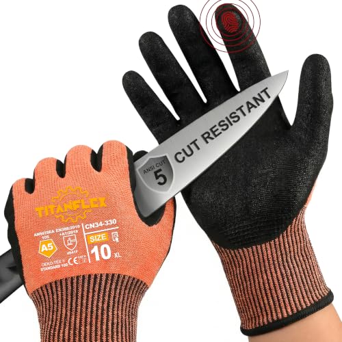 TitanFlex A5 Cut Resistant Work Gloves, Extreme Protection, Sandy Nitrile - size: X-Large