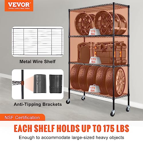 VEVOR Storage Shelving Unit, 4-Tier Adjustable Storage Shelves, 48" L x 18" W x 74" H Garage Storage Shelves, Metal Shelves with Wheels for Kitchen Pantry Basement Bathroom Laundry - color: Black, size: 48" L x 18" W x 74" H