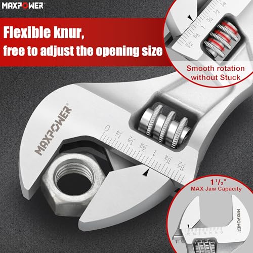 MAXPOWER Extendable Adjustable Wrench, Retractable Extension Shank 13.8" to 19.7", Soft Grip Handle