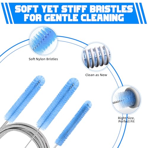 CPAP Hose Brush Durable cpap Tube and Mask Cleaning Brush, 7-Foot CPAP Hose Cleaner for 19mm(Standard 22mm), 15mm Diameter Tubes, 7-Inch Handy CPAP Brush for Mask, Water Chamber (Light Blue)