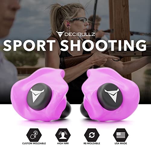 Decibullz Custom Molded Ear Plugs, 31dB NRR Shooting Ear Protection (Pink) - color: Pink