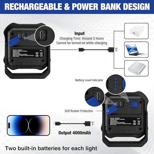 WORKPRO Magnetic Work Light, 4000mAh Rechargeable LED Work Lights, 2000LM
