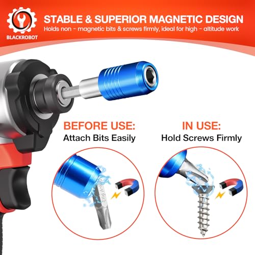 BLACKROBOT 2-Piece Magnetic Quick Change Impact Bit Holder, 2.5-Inch Drill Bit Extension for 1/4" Hex Drives, Ideal for Screwdriver Bits, Nuts, Drills and Socket Driver Adapters - size: 2.5 inch