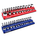 WORKPRO 3/8-inch Magnetic Socket Organizer Set, 2-Piece SAE & Metric Socket Holders, Holds 56 Standard and Deep Sockets for Tool Box, Tool Carts (Sockets Not Included) - size: 3/8" SAE&Metric