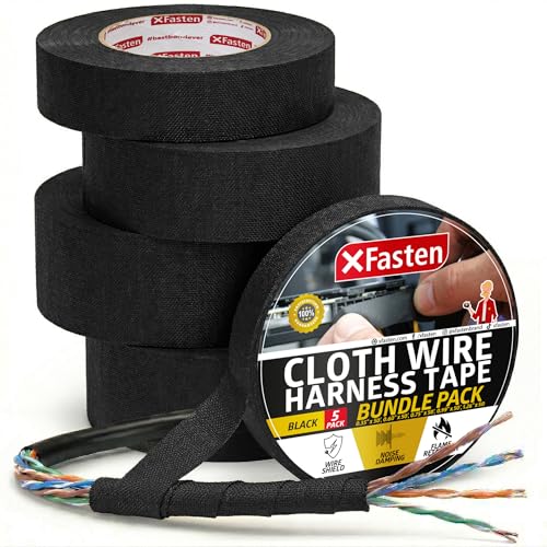 XFasten Wire Harness Tape, 250 Feet Total (5-Set Width), High Temp Wiring Loom Harness, Self-Adhesive Felt Cloth Electrical Tape for Automotive Engines, Noise Dampening, and Cable Protection - style: Set of 5 Widths x 50 Foot (250 Feet Total)