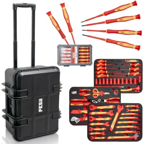 1000V Insulated Electrician Tool Bundle – 50-Piece Electrical Tool Kit with Rolling Tool Case + 6-Piece Precision Insulated Screwdriver Set | VDE/GS Certified | IEC 60900 Electrical Hand Tools