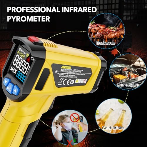 Infrared Thermometer Gun, -58°F~1472°F Non-Contact Surface Thermometer - color: Yellow (-58°F~1472°F)