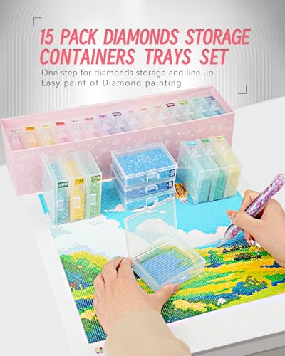 forever young 15PCS Diamond Painting Storage Containers Trays - size: 15pcs Portable set
