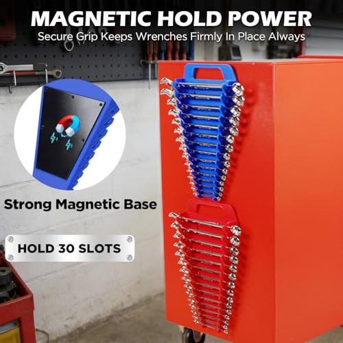 2-Pack Magnetic Wrench Organizer with Non-Slip Handle, 24-Slot Heavy-Duty Wrench Rack Holders for Toolbox & Drawer Storage, Fits SAE 1/4"-1-1/16" and Metric 6mm-24mm Wrenches - style: 24-Slot Large Handle / 2-Pack