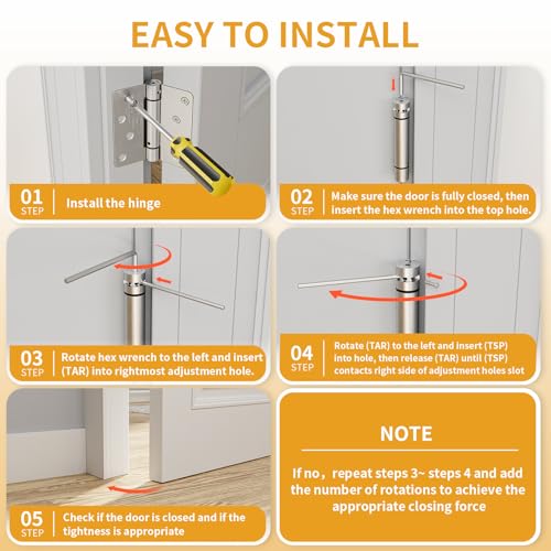 Luxbaro 3 Pack Self Closing Door Hinges 4 Inch, Adjustable Tension - color: Brushed Nickel-1/4'', size: 4" 3 Pack