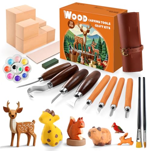 Wood Carving Kit for Beginners - Whittling Kit with Wood Blocks for Kids - color: Six-color pigment
