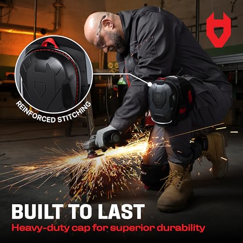 NoCry Professional Gel Knee Pads for Work — Heavy Duty Anti-Slip Cap, Extra Dual-Layer Foam and Cushion, Reinforced Adjustable Non-Slip Straps, Built-in Hangand Pull Loops, Fits Men Women, Black