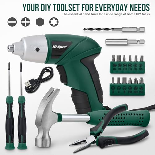 Hi-Spec 3.6V USB Electric Screwdriver for Home Repairs and Assembly, Green - color: Green