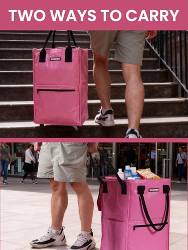 WORKPRO Large Rolling Grocery Bag, 36-Gallon Rolling Tote with 5 Wheels - color: Pink, size: Large