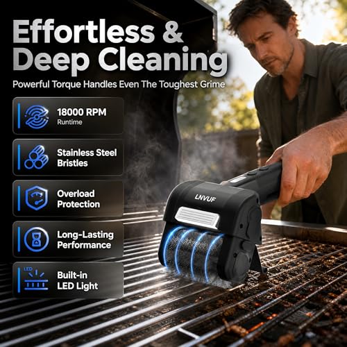 Electric Grill Brush, Grill Cleaner with LED Light, with 800 RPM Motor, Heavy Duty Grill Cleaning Tool, Personalized Grill Gift s for Dad - color: Gray Black