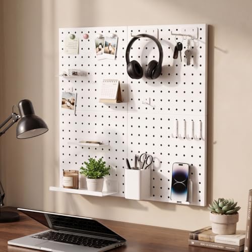 Magnetic Metal Pegboard Wall Organizer Kit, 4 Pack 10 x 10 in Panels White - color: White, size: 10"×10" - 4 Pcs