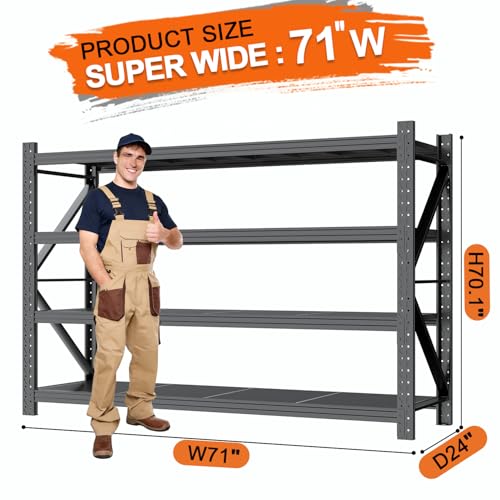 Metal Garage Shelving Unit, Heavy Duty Adjustable Industrial Storage Shelves, Steel Storage Rack for Garage, Warehouse, Basement, Black, 70.1" H x 71" W x 24" D, 1 Pack - size: 70.1"H x 71"W x 24"D