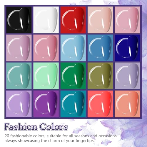 JODSONE 20 Colors Gel Nail Polish Kit with U V Light Base Top Matte Coat High Shine Vibrant Nail Gel Equipped with Manicure Tools - color: KIT-15