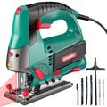 HYCHIKA 6.7A 800W Corded Jig Saw, Jigsaw Tool Power Jig Saws,6‑Speed Up to 3000 SPM, 4 Orbital Settings, Laser Guide, ±45° Bevel Cutting, Tool‑Free Blade Change, 6 Blades for Wood Metal Plastic