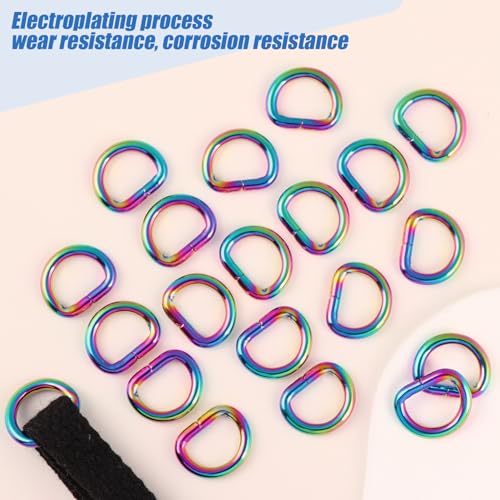 1/2 inch Rainbow D Rings Buckles-20 PCS D-ring Metal D-Shape Buckle Clips-welded Purse Hardware for Bag Making Webbing 13mm - color: Rainbow D-ring-20pcs-1/2 Inch