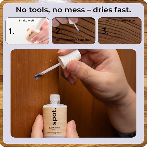 Clear Coat for Wood Stain Repairs, Brush-On Matte and Gloss Finish, Sealing and Sheen Matching, Interior and Exterior Wood, 2 fl oz Total by spot. - color: Clear
