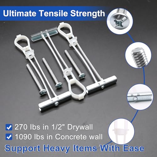 Taiss Heavy-Duty Drywall Anchor with Included Toggle Bolts 1/4''-20 for TV Mounting Kit,Hollow Walls Anchors,Plaster & Tile Holds up to 270lbs Each in 1/2” Drywall,8 Pack - color: W-1/4"