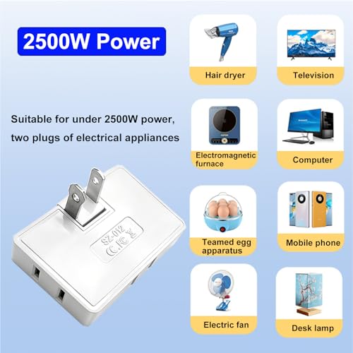 Outlet Splitter,3 Way Flat Outlet Extender, Flat Plug Adapter,White,2 Pack - size: 2 Prong 2 Pack